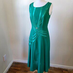 Ashro Y2K Deco Swirl Emerald Green Chiffon Cocktail Party Prom Midi Dress Size 8